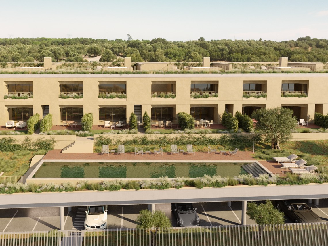 Jardim e piscina do condominio modelo Olive Green Residence