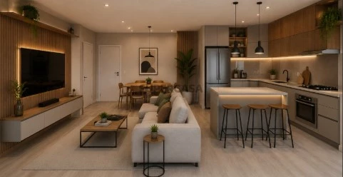 3d sala e cozinha